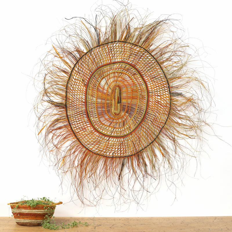 Aboriginal Artwork by Joy Gamunbuy Marrkula - Woven Mat 150x140cm