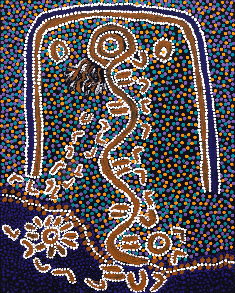Aboriginal Artwork by Julie-Anne Nampijinpa Rice, Ngapa Jukurrpa (Water Dreaming) - Puyurru, 50x40cm