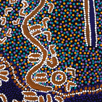 Aboriginal Artwork by Julie-Anne Nampijinpa Rice, Ngapa Jukurrpa (Water Dreaming) - Puyurru, 50x40cm