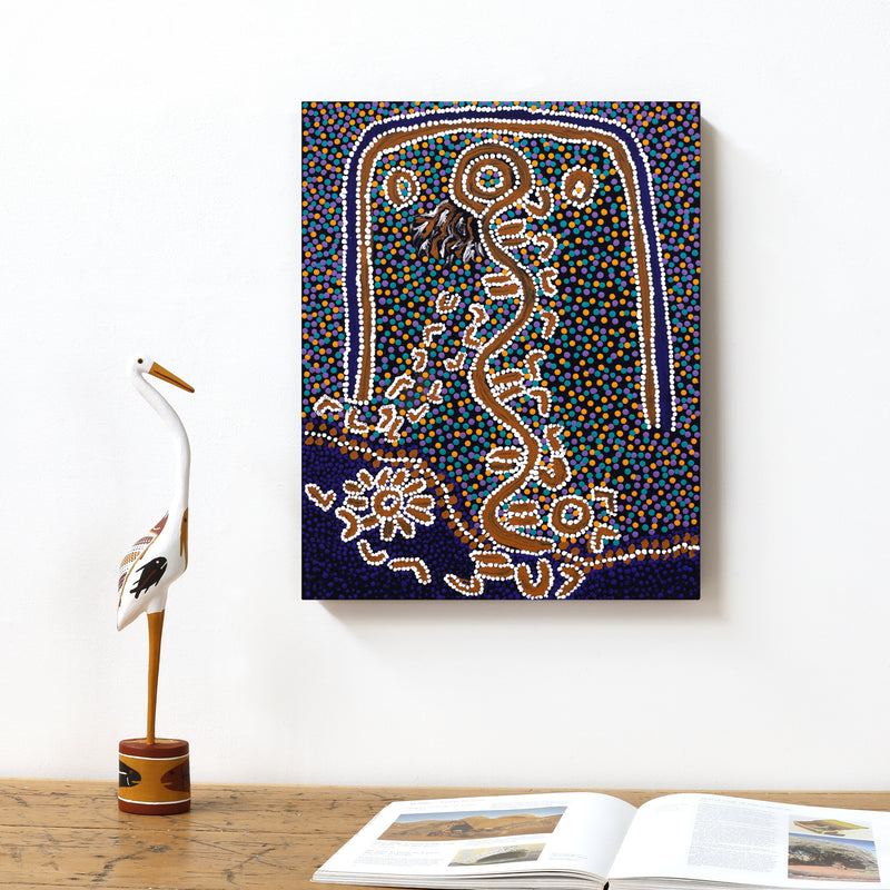 Aboriginal Artwork by Julie-Anne Nampijinpa Rice, Ngapa Jukurrpa (Water Dreaming) - Puyurru, 50x40cm