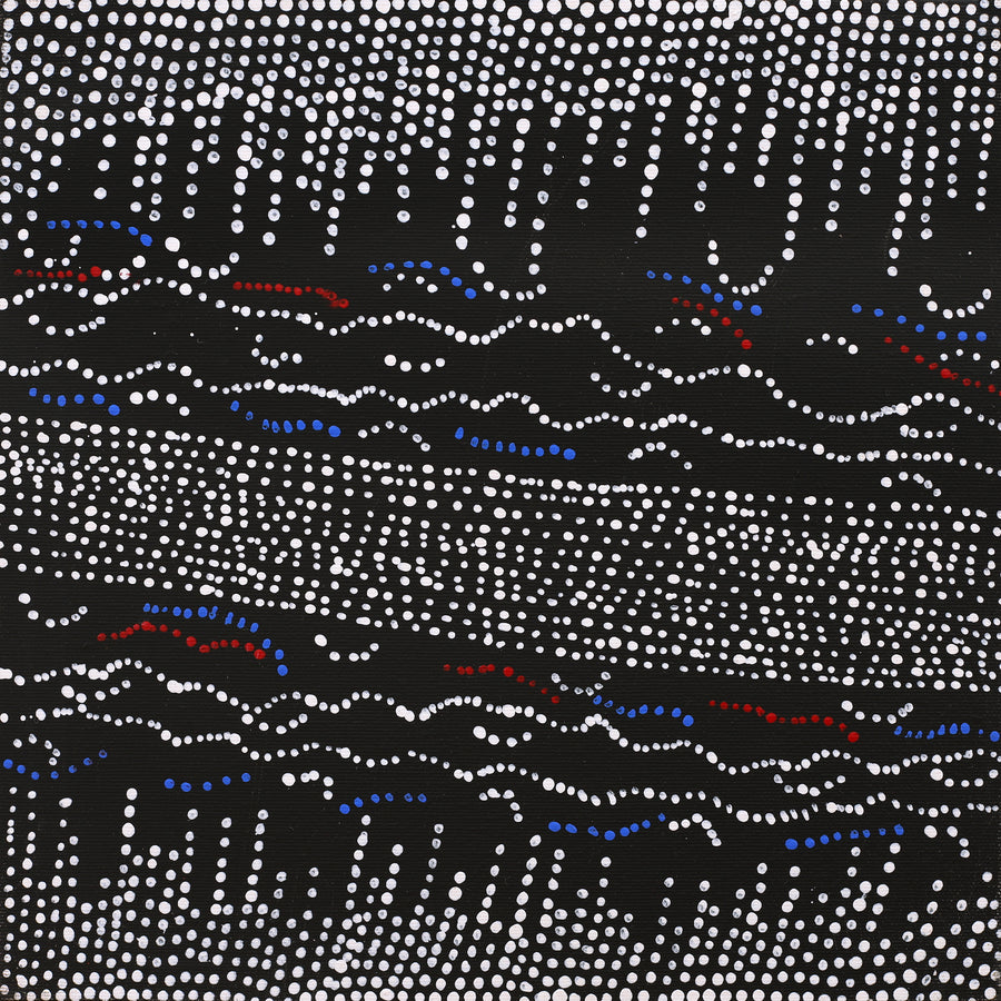 Aboriginal Artwork by Julie Nangala Robertson, Ngapa Jukurrpa (Water Dreaming) - Pirlinyarnu, 30x30cm