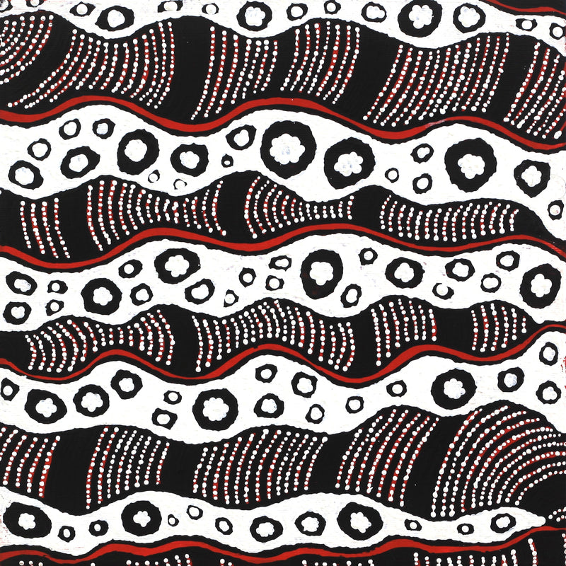 Aboriginal Artwork by Julie Napaljarri Dempsey, Pikilyi Jukurrpa (Vaughn Springs Dreaming), 30x30cm