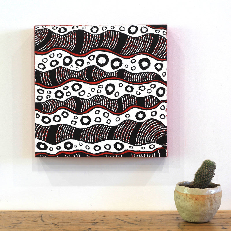 Aboriginal Artwork by Julie Napaljarri Dempsey, Pikilyi Jukurrpa (Vaughn Springs Dreaming), 30x30cm