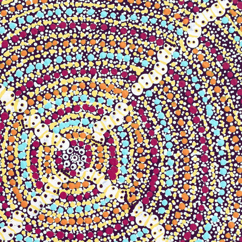 Aboriginal Artwork by Julie Napurrurla Gordon, Ngarlkirdi Jukurrpa (Witchetty Grub Dreaming), 30x30cm