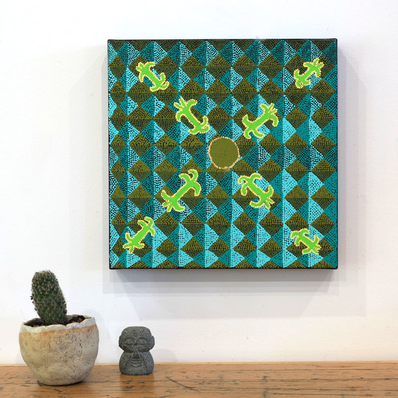 Aboriginal Artwork by Julie Napaljarri Kitson, Ngatijirri Jukurrpa (Budgerigar Dreaming), 30x30cm