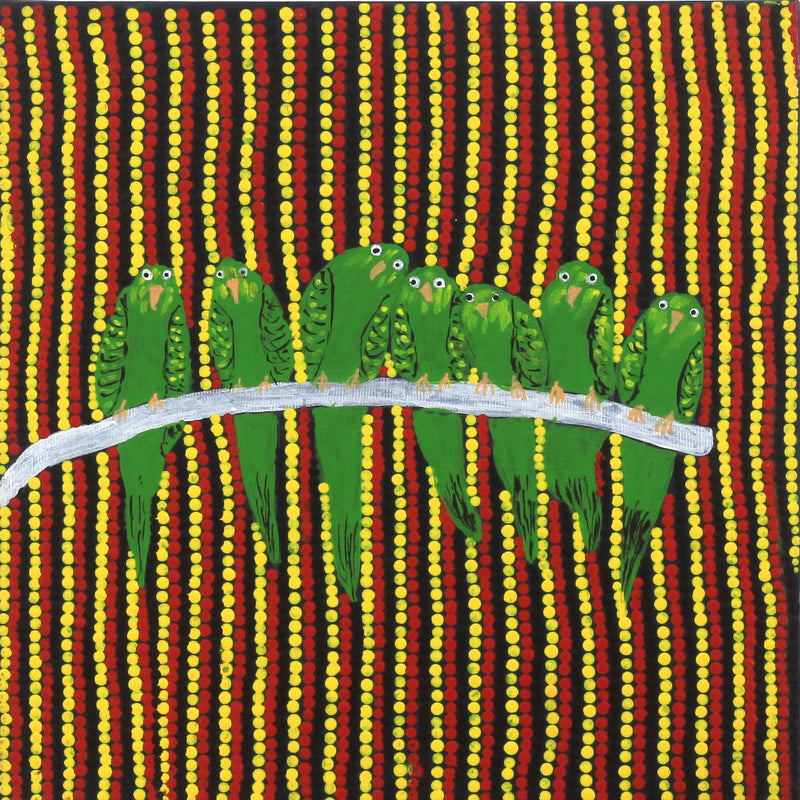 Aboriginal Artwork by Julie Napaljarri Kitson, Ngatijirri Jukurrpa (Budgerigar Dreaming), 30x30cm