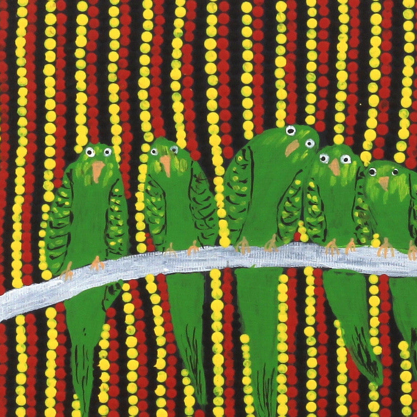 Aboriginal Artwork by Julie Napaljarri Kitson, Ngatijirri Jukurrpa (Budgerigar Dreaming), 30x30cm
