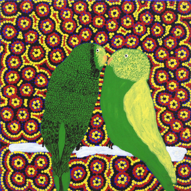 Aboriginal Artwork by Julie Napaljarri Kitson, Ngatijirri Jukurrpa (Budgerigar Dreaming), 30x30cm