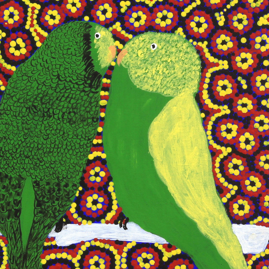 Aboriginal Artwork by Julie Napaljarri Kitson, Ngatijirri Jukurrpa (Budgerigar Dreaming), 30x30cm