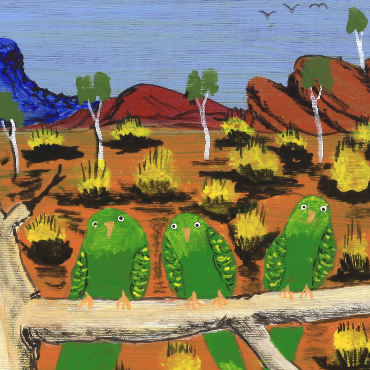 Aboriginal Artwork by Julie Napaljarri Kitson, Ngatijirri Jukurrpa (Budgerigar Dreaming), 30x30cm