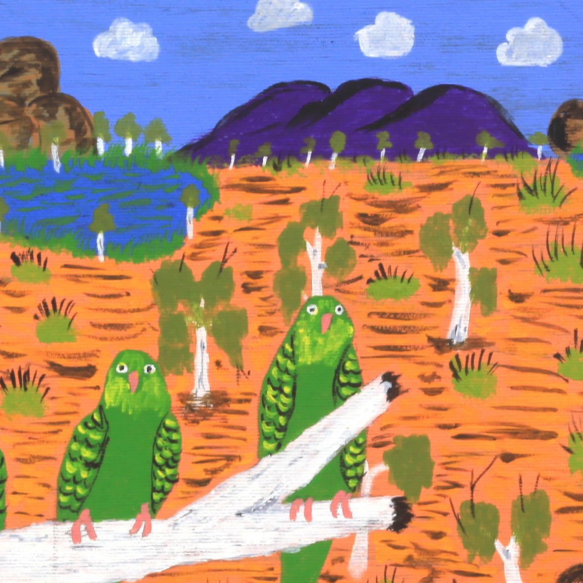 Aboriginal Artwork by Julie Napaljarri Kitson, Ngatijirri Jukurrpa (Budgerigar Dreaming), 30x30cm