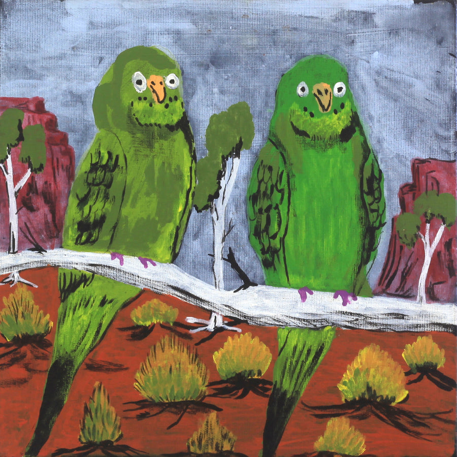 Aboriginal Artwork by Julie Napaljarri Kitson, Ngatijirri Jukurrpa (Budgerigar Dreaming), 30x30cm