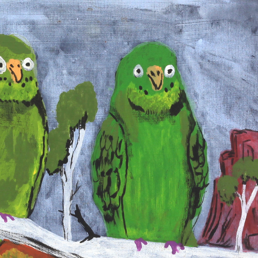 Aboriginal Artwork by Julie Napaljarri Kitson, Ngatijirri Jukurrpa (Budgerigar Dreaming), 30x30cm