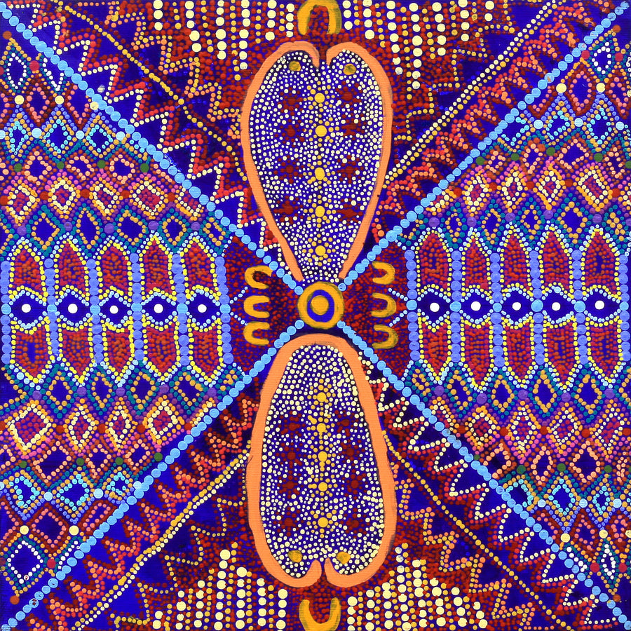 Aboriginal Artwork by Julie Napaljarri Kitson, Ngatijirri Jukurrpa (Budgerigar Dreaming), 30x30cm