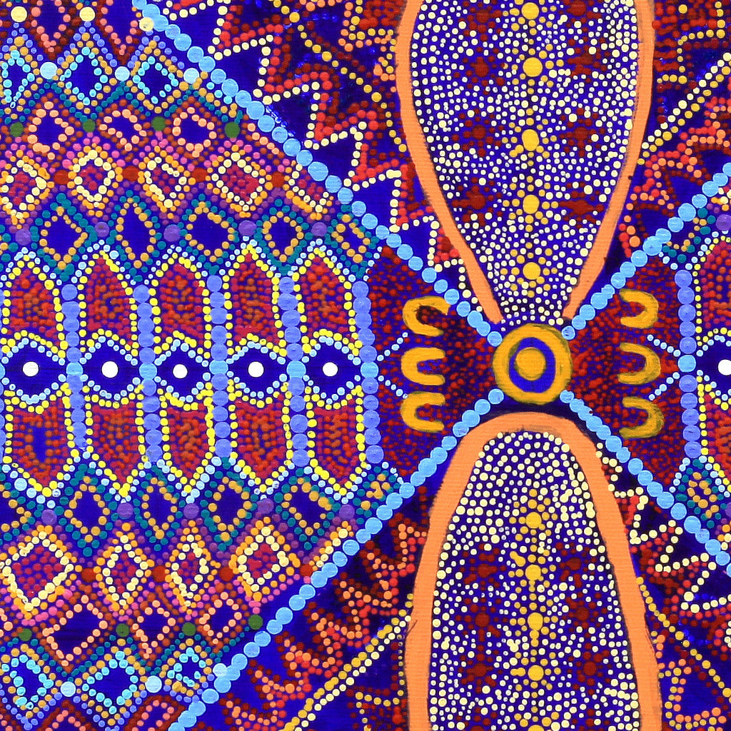 Aboriginal Artwork by Julie Napaljarri Kitson, Ngatijirri Jukurrpa (Budgerigar Dreaming), 30x30cm