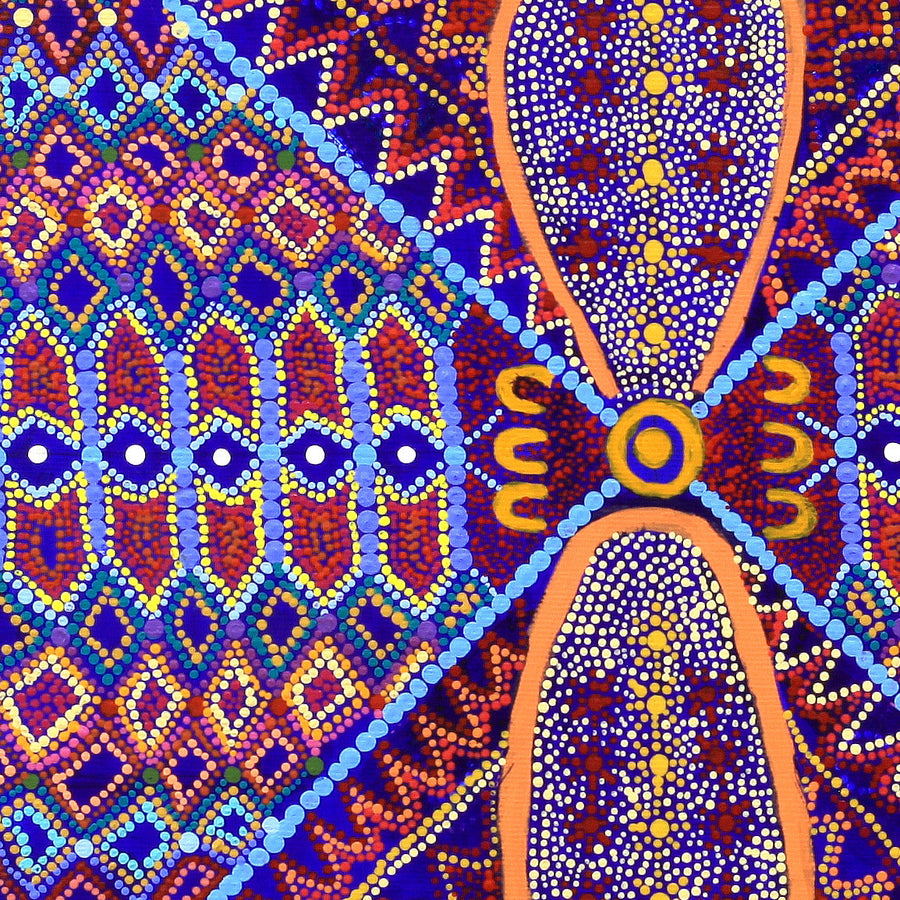 Aboriginal Artwork by Julie Napaljarri Kitson, Ngatijirri Jukurrpa (Budgerigar Dreaming), 30x30cm