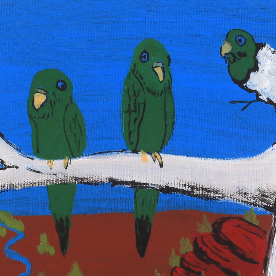 Aboriginal Artwork by Julie Napaljarri Kitson, Ngatijirri Jukurrpa (Budgerigar Dreaming), 30x30cm