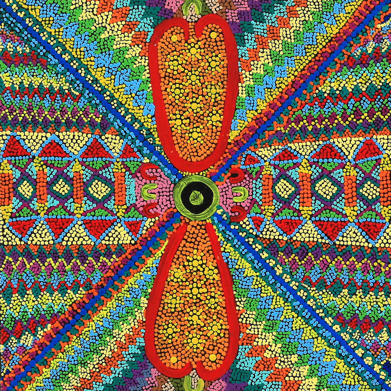 Aboriginal Artwork by Julie Napaljarri Kitson, Ngatijirri Jukurrpa (Budgerigar Dreaming), 30x30cm