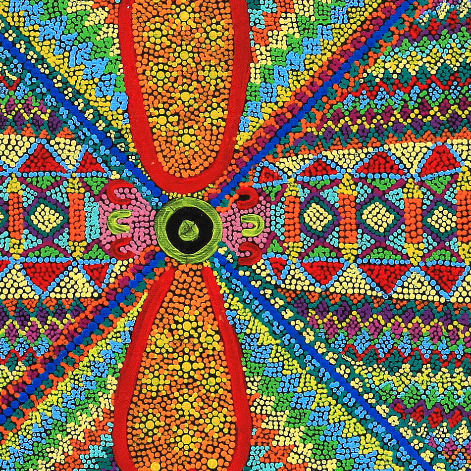 Aboriginal Artwork by Julie Napaljarri Kitson, Ngatijirri Jukurrpa (Budgerigar Dreaming), 30x30cm