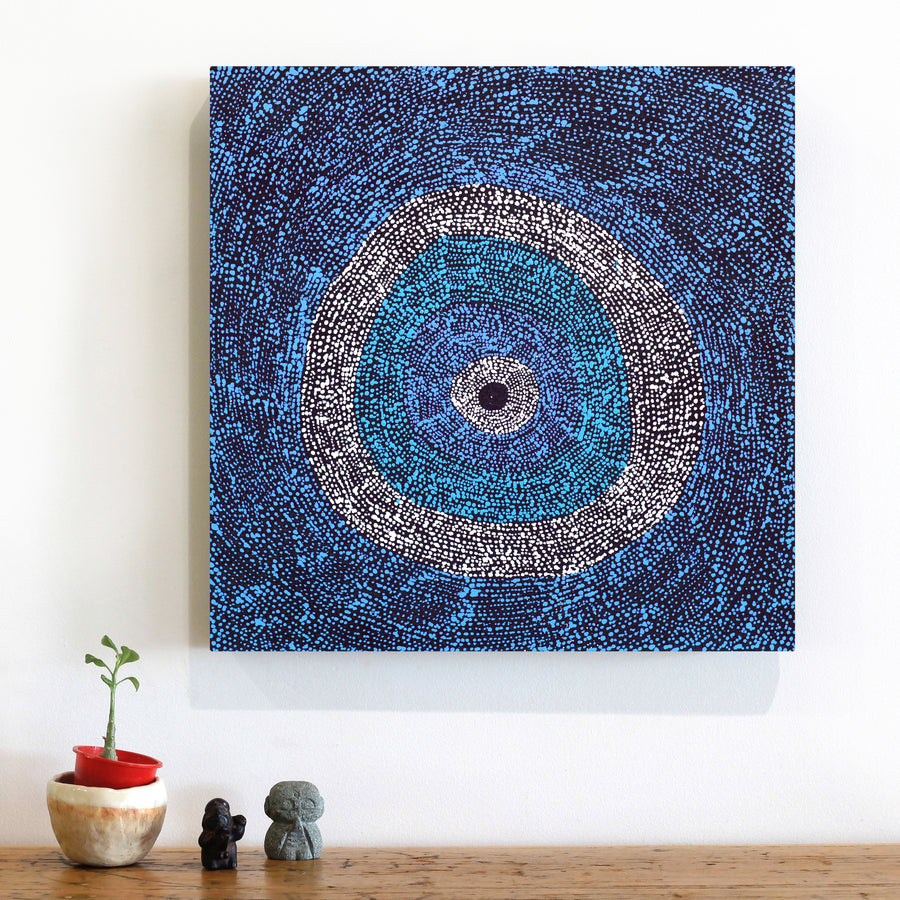Aboriginal Artwork by Julie Nangala Robertson, Ngapa Jukurrpa (Water Dreaming) - Pirlinyarnu, 46x46cm