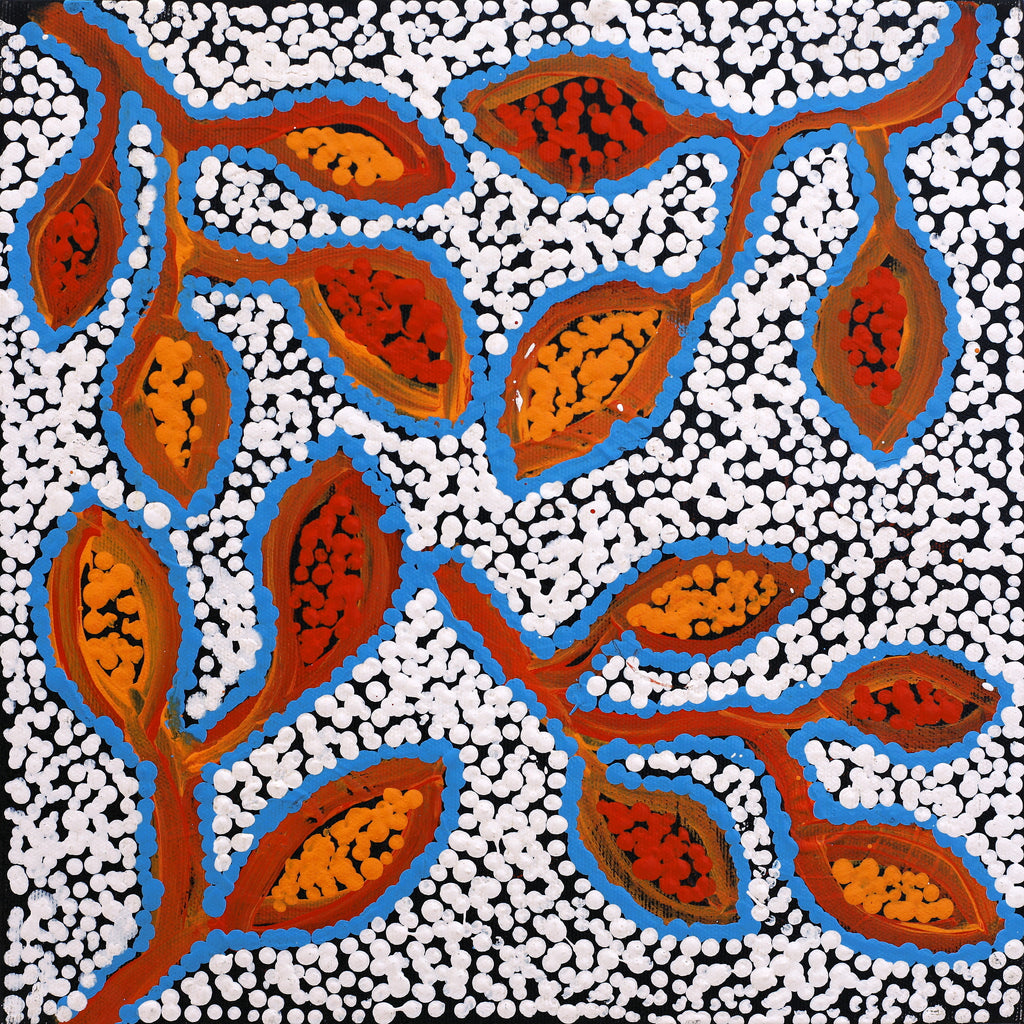 Aboriginal Artwork by Juliette Nampijinpa Brown, Ngapa Jukurrpa (Water Dreaming) - Mikanji, 30x30cm