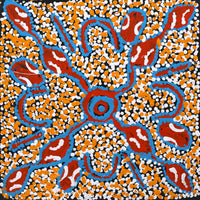 Aboriginal Artwork by Juliette Nampijinpa Brown, Ngapa Jukurrpa (Water Dreaming) - Mikanji, 30x30cm