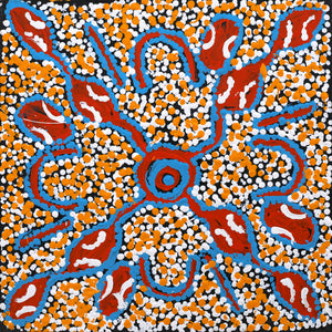 Aboriginal Art by Juliette Nampijinpa Brown, Ngapa Jukurrpa (Water Dreaming) - Mikanji, 30x30cm - ART ARK®