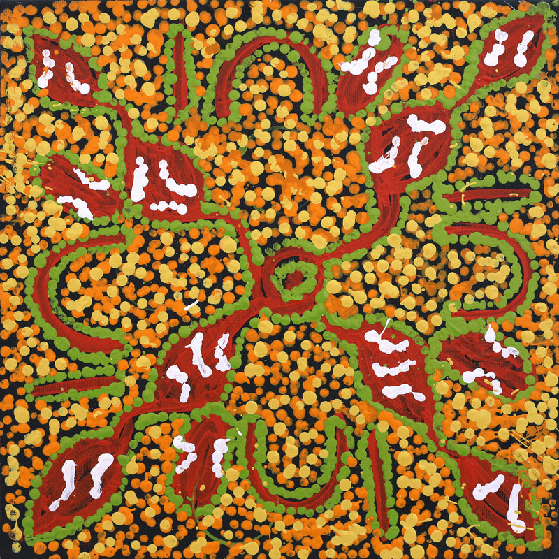 Aboriginal Artwork by Juliette Nampijinpa Brown, Ngapa Jukurrpa (Water Dreaming) - Mikanji, 30x30cm