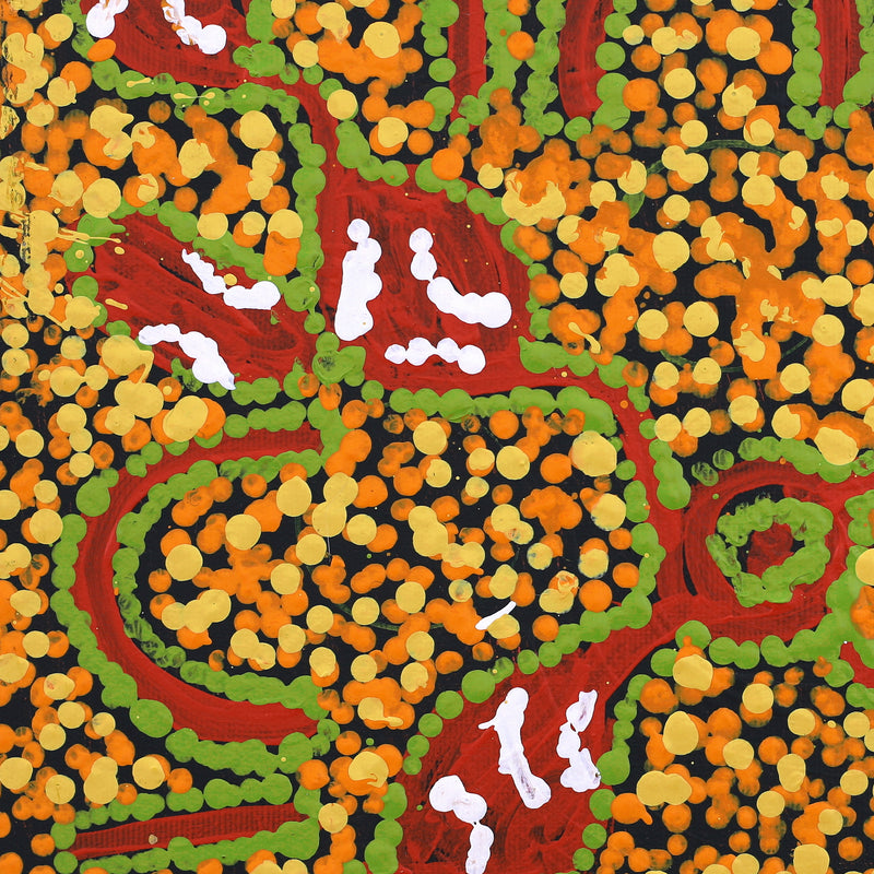 Aboriginal Artwork by Juliette Nampijinpa Brown, Ngapa Jukurrpa (Water Dreaming) - Mikanji, 30x30cm