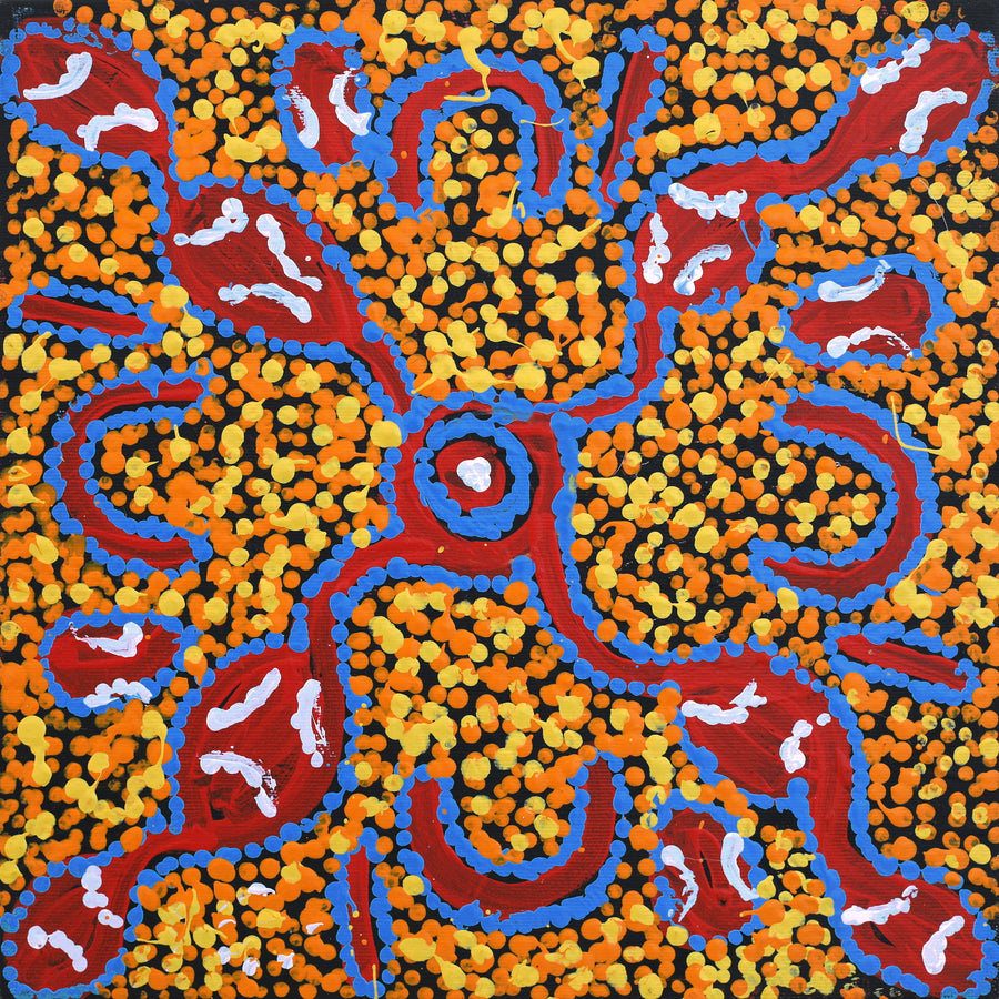 Aboriginal Artwork by Juliette Nampijinpa Brown, Ngapa Jukurrpa (Water Dreaming) - Mikanji, 30x30cm