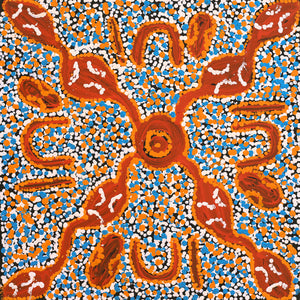 Aboriginal Artwork by Juliette Nampijinpa Brown, Ngapa Jukurrpa (Water Dreaming) - Mikanji, 40x40cm - ART ARK®