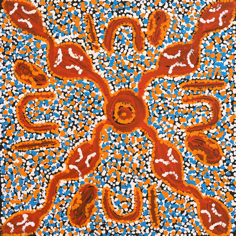 Aboriginal Artwork by Juliette Nampijinpa Brown, Ngapa Jukurrpa (Water Dreaming) - Mikanji, 40x40cm