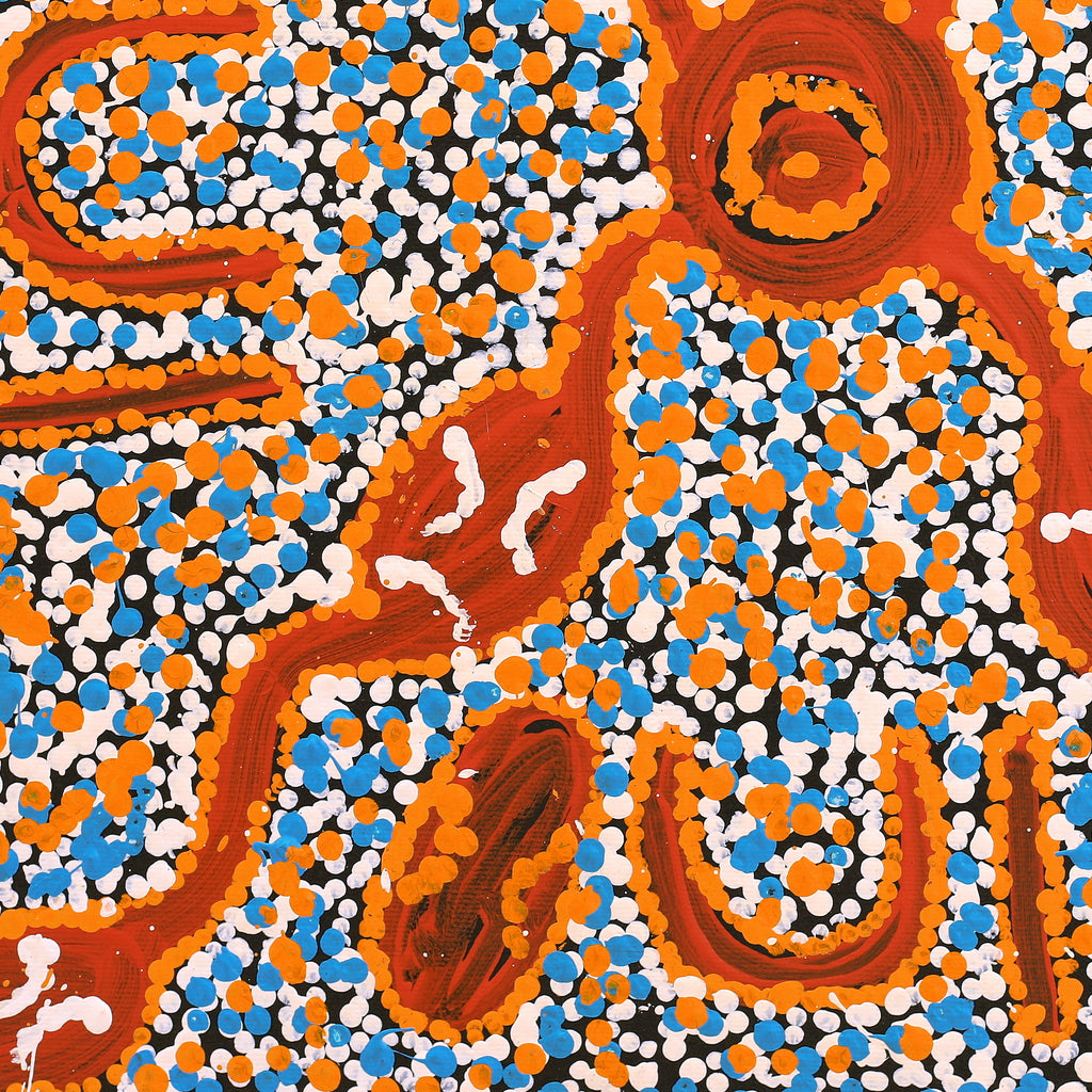 Aboriginal Artwork by Juliette Nampijinpa Brown, Ngapa Jukurrpa (Water Dreaming) - Mikanji, 40x40cm