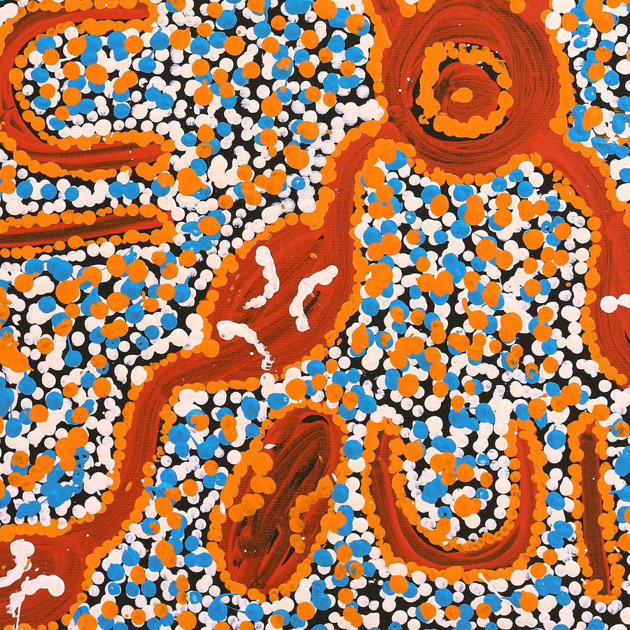 Aboriginal Artwork by Juliette Nampijinpa Brown, Ngapa Jukurrpa (Water Dreaming) - Mikanji, 40x40cm