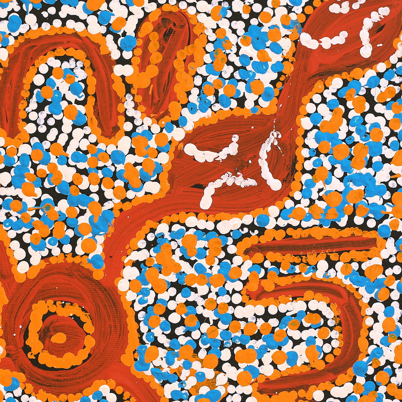 Aboriginal Artwork by Juliette Nampijinpa Brown, Ngapa Jukurrpa (Water Dreaming) - Mikanji, 40x40cm