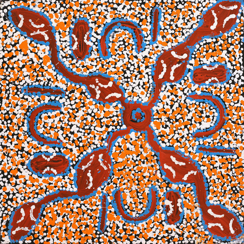 Aboriginal Artwork by Juliette Nampijinpa Brown, Ngapa Jukurrpa (Water Dreaming) - Mikanji, 40x40cm