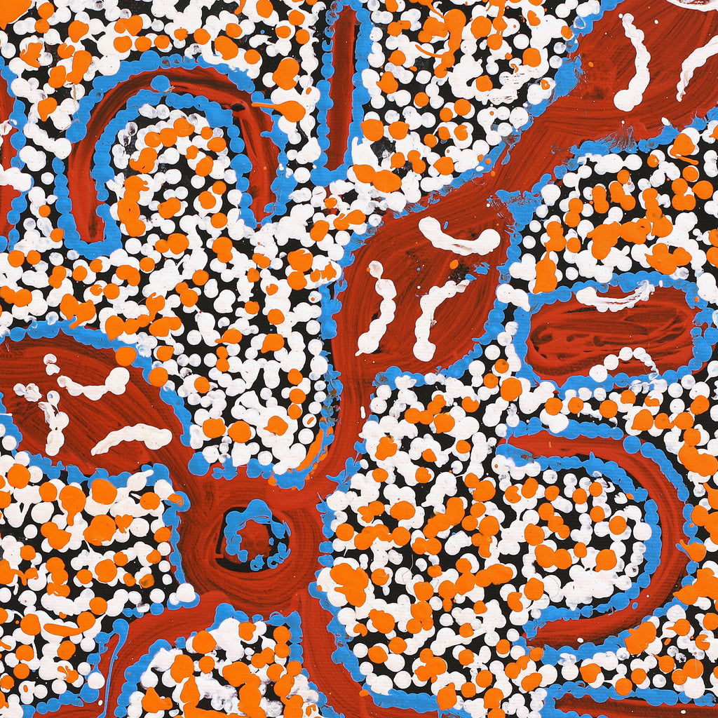 Aboriginal Artwork by Juliette Nampijinpa Brown, Ngapa Jukurrpa (Water Dreaming) - Mikanji, 40x40cm