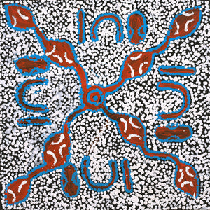 Aboriginal Artwork by Juliette Nampijinpa Brown, Ngapa Jukurrpa (Water Dreaming) - Mikanji, 40x40cm - ART ARK®