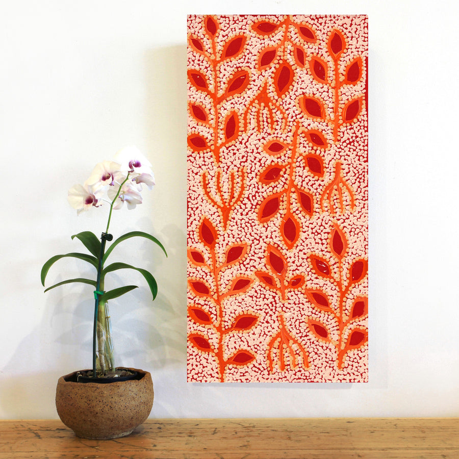 Aboriginal Artwork by Juliette Nampijinpa Brown, Ngapa Jukurrpa (Water Dreaming) - Mikanji, 61x30cm