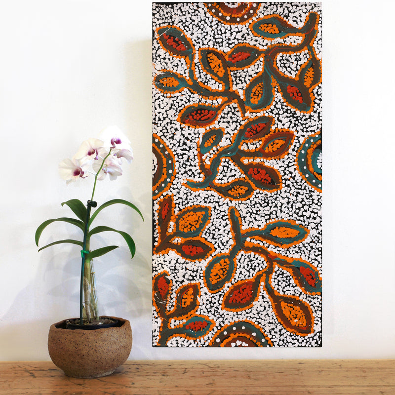 Aboriginal Artwork by Juliette Nampijinpa Brown, Ngapa Jukurrpa (Water Dreaming) - Mikanji, 61x30cm