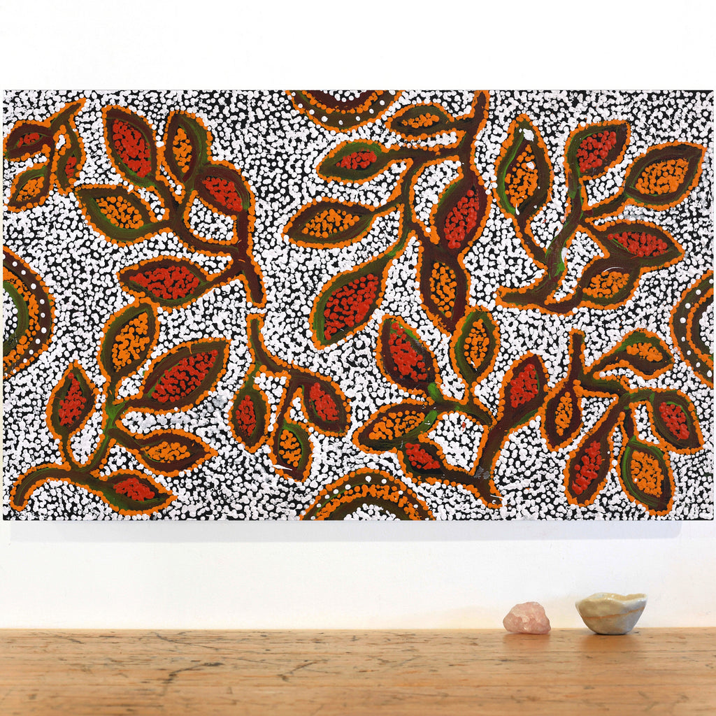 Aboriginal Artwork by Juliette Nampijinpa Brown, Ngapa Jukurrpa (Water Dreaming) - Mikanji, 76x46cm