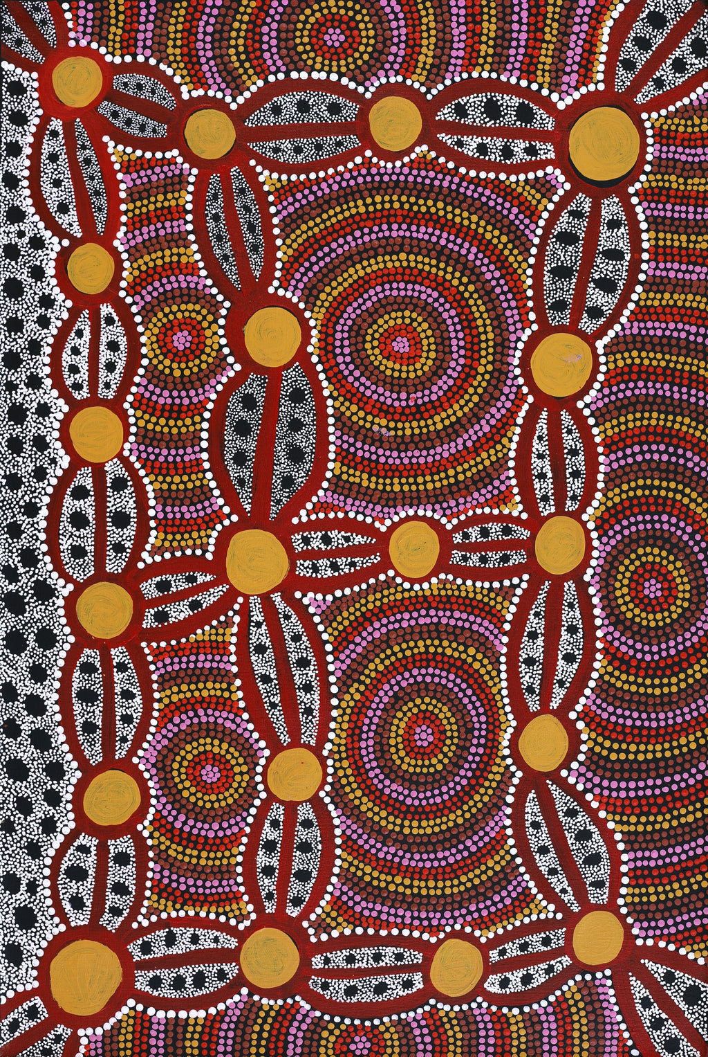 Aboriginal Artwork by Juliette Nakamarra Morris, Wanakiji Jukurrpa (Bush Tomato Dreaming), 91x61cm
