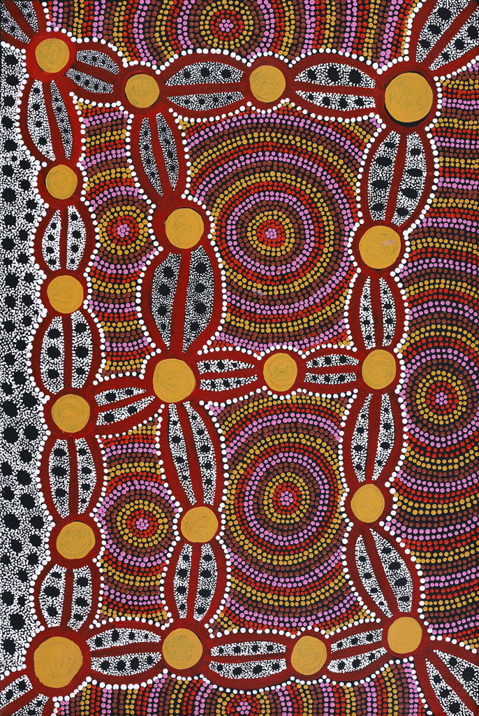 Aboriginal Artwork by Juliette Nakamarra Morris, Wanakiji Jukurrpa (Bush Tomato Dreaming), 91x61cm