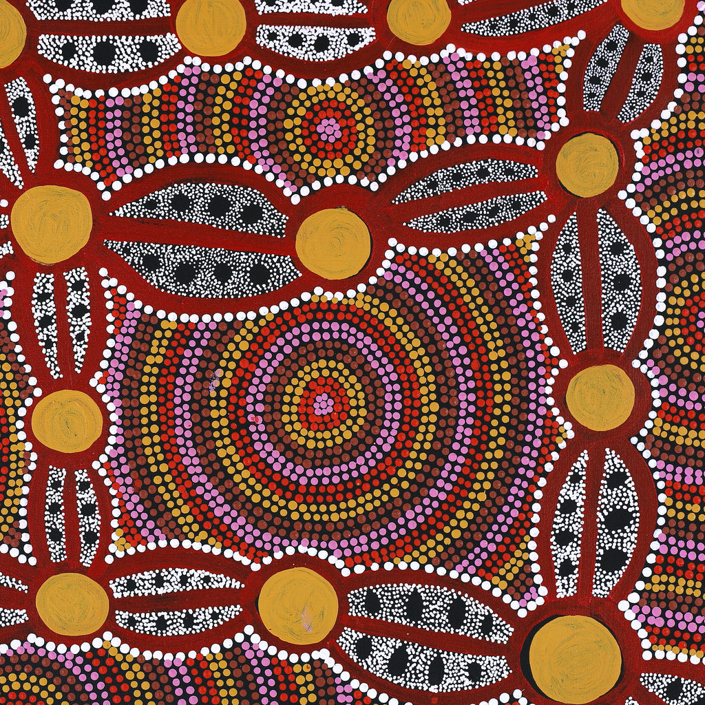 Aboriginal Artwork by Juliette Nakamarra Morris, Wanakiji Jukurrpa (Bush Tomato Dreaming), 91x61cm