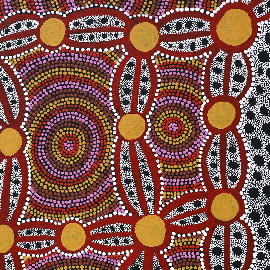 Aboriginal Artwork by Juliette Nakamarra Morris, Wanakiji Jukurrpa (Bush Tomato Dreaming), 91x61cm