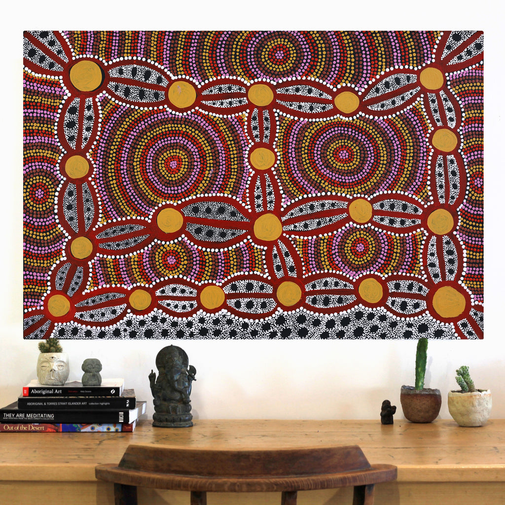 Aboriginal Artwork by Juliette Nakamarra Morris, Wanakiji Jukurrpa (Bush Tomato Dreaming), 91x61cm - ART ARK®