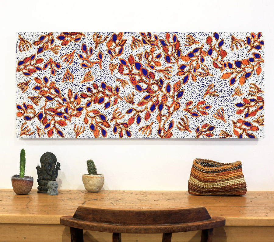 Aboriginal Artwork by Juliette Nampijinpa Brown, Ngapa Jukurrpa (Water Dreaming) - Mikanji, 107x46cm