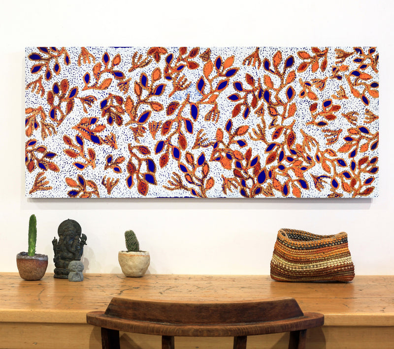 Aboriginal Artwork by Juliette Nampijinpa Brown, Ngapa Jukurrpa (Water Dreaming) - Mikanji, 107x46cm