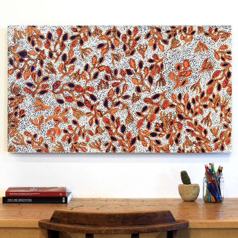 Aboriginal Artwork by Juliette Nampijinpa Brown, Ngapa Jukurrpa (Water Dreaming) - Mikanji, 107x61cm