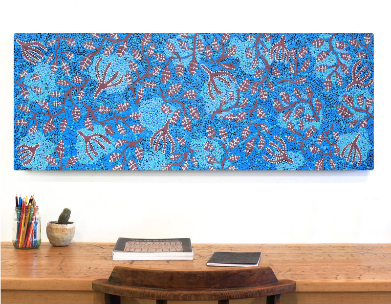 Aboriginal Artwork by Juliette Nampijinpa Brown, Ngapa Jukurrpa (Water Dreaming) - Mikanji, 122x46cm